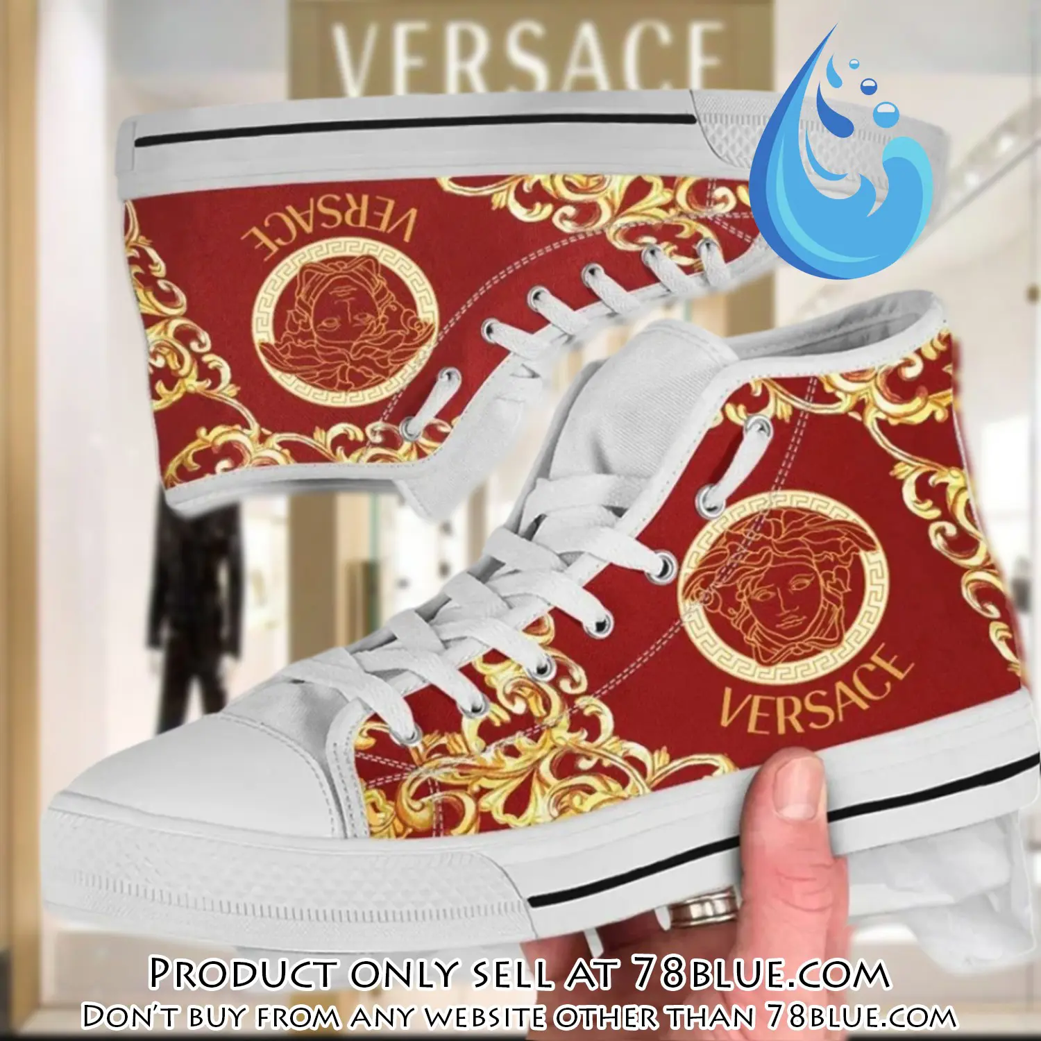 Versace medusa red gold high top canvas shoes luxury brand gifts for men women 78b0029182